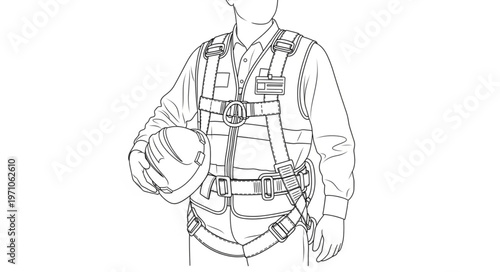 Detailed Illustration of a Safety Harness and Hard Hat.