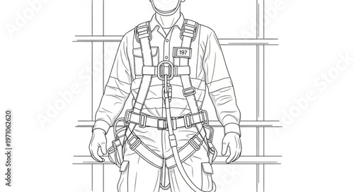 Detailed illustration of a person wearing a complex harness system.