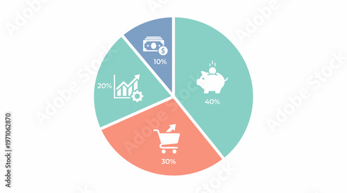 The infographic shows a pie chart with financial statistics and shopping data.