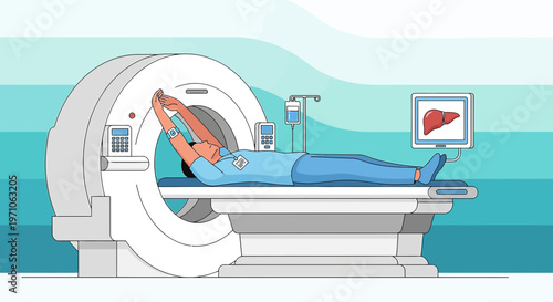 Patient undergoing MRI scan for medical diagnosis, medical imaging technology