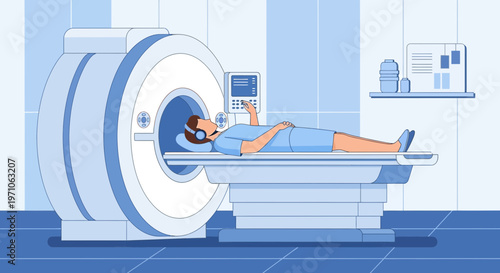 Patient undergoing MRI scan in a modern diagnostic imaging center, medical technology concept