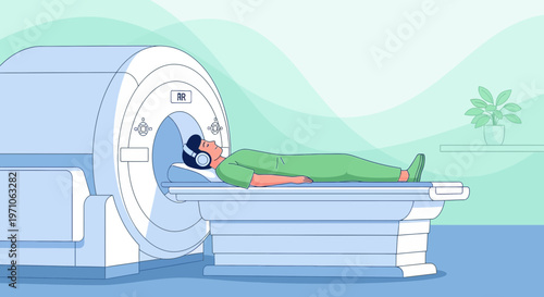 Patient undergoing MRI scan in a modern medical clinic, diagnostic imaging technology