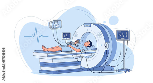 Patient undergoing MRI scan in a modern medical diagnostic imaging center