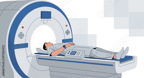 Patient undergoing MRI scan in a modern medical diagnostic imaging machine