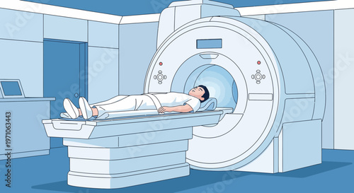 Patient undergoing MRI scan in a modern medical diagnostic imaging room