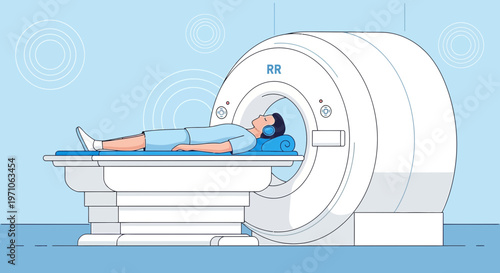 Patient undergoing MRI scan in a modern medical diagnostic machine, close-up view
