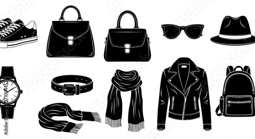 Fashion Apparel  Accessories Collection Black  White Glyph Icons Set