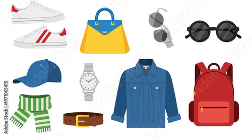 Flat Design Clothing and Fashion Accessories Set Vector Illustration