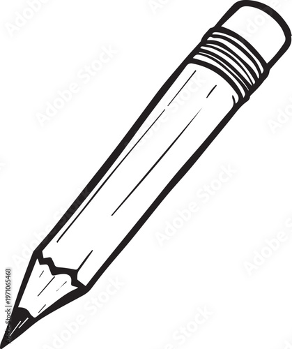 Black and white pencil vector illustration with eraser sharpened tip for writing drawing and design