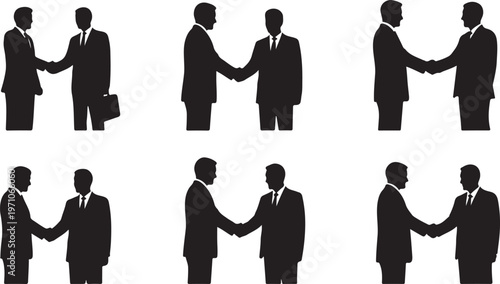 business people handshake deal agreement silhouette set black