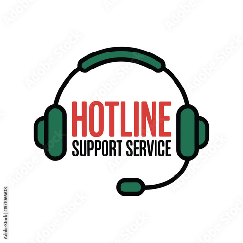 A customer support hotline service logo with a headset
