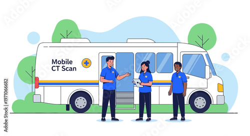 Mobile CT Scan Unit with Medical Team Providing Healthcare Services