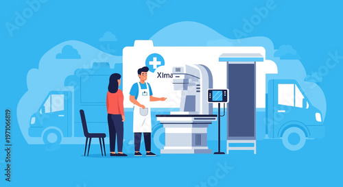 Mobile Medical Unit: Patient & Technician with X-ray Machine