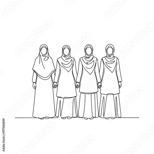 Four Women Wearing Hijab Standing Together.