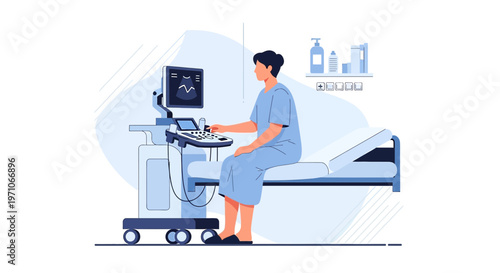 Medical Ultrasound Examination: Patient and Technician with Sonography Machine in Clinic