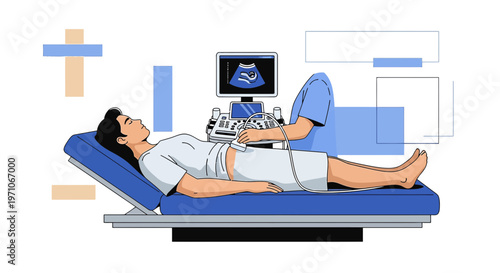 Medical Ultrasound Examination: Patient Undergoing Sonography Scan in Clinic