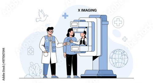 Medical X-Ray Imaging: Doctor and Patient in Radiology Room with Equipment