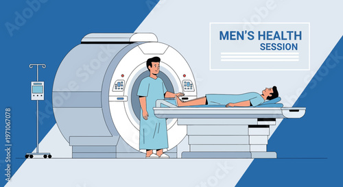 Men's Health Session: Doctor with Patient in MRI Scanner Room