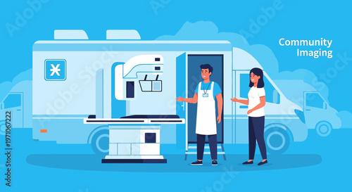 Mobile CT Scan Unit: Community Imaging Van with Medical Staff and Patient