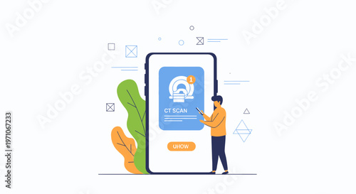 Mobile CT Scan App Interface on Smartphone with User Interacting