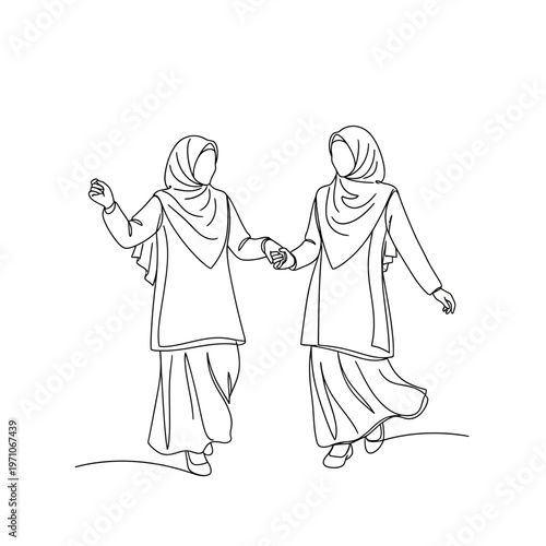 Two Muslim Women Wearing Hijab Walking.