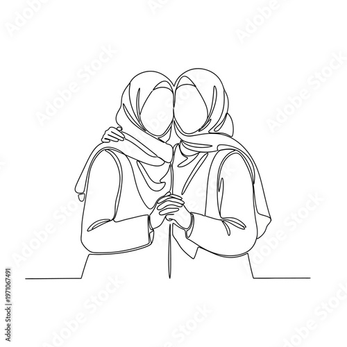 Two Women Wearing Headscarves Embracing.