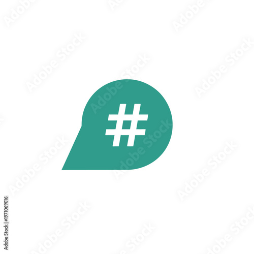 A green speech bubble with a white hashtag symbol inside
