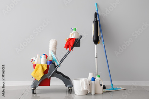 Trolley with cleaning suppl...
