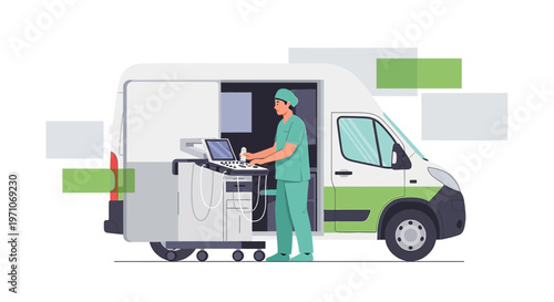 Mobile Ultrasound Van with Technician Performing Examination