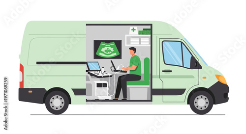 Mobile Veterinary Ultrasound Van with Technician Performing Examination