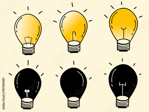 A collection of lamps or bulbs. Hand-drawn vector lamp icons.