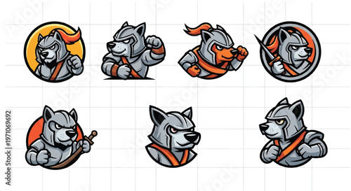 Cartoon wolf warrior set with armor and weapons