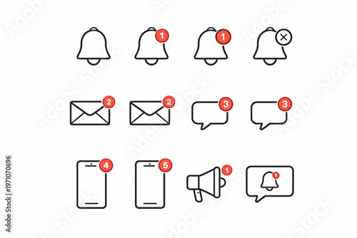 Notification icons: bells, emails, messages, phones, and alerts with counters
