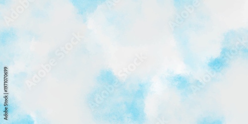  Old vintage textured holiday paper or wallpaper, blue watercolor sky with various blurry and fogy clouds,  this watercolor design with watercolor texture on white background.
