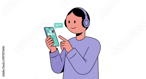 Remote Worker Smiling While Engaging in Positive Social Interaction on Smartphone