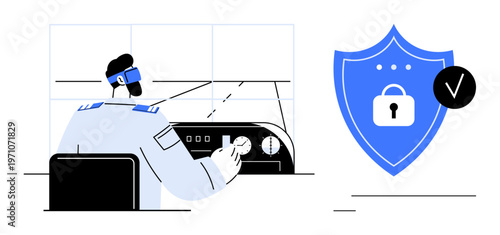 Cybersecurity concept. Cybersecurity officer ensures safe data through monitoring and system control. Cybersecurity safeguards against threats for data privacy, business, and technology. network