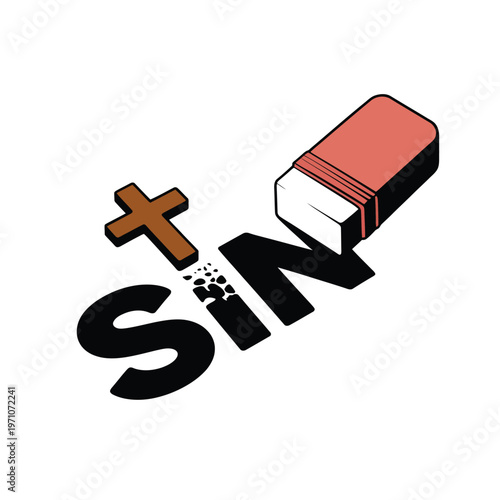 A symbolic illustration of sin and redemption with a cross and eraser