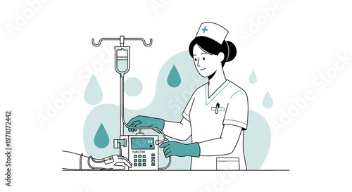 Nurse Administering IV Drip Infusion Therapy with Medical Equipment