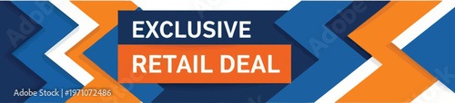 A colorful banner advertising an exclusive retail deal with a geometric pattern
