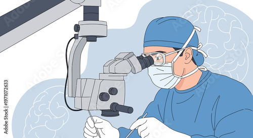 Neurosurgeon Performing Microsurgery with Microscope in Operating Room