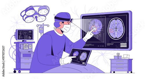 Neurosurgeon Using Advanced Technology for Brain Surgery Planning and Analysis