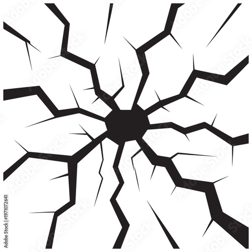 Abstract Cracked Ground and Shattered Surface Line Art