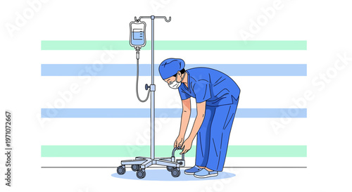 Nurse Adjusting IV Drip Stand in Hospital Room