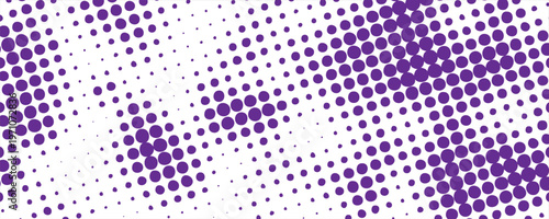 purple halftone pattern. Retro comic gradient background. Bright white pixelated dotted texture overlay. Cartoon pop art faded gradient pattern. vector
