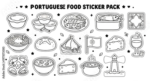 Cute Portuguese Food Sticker Pack – Pastel de Nata & Coastal Icons