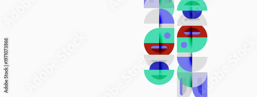 Abstract geometric shapes, circles, plus signs. Minimalist design, vibrant colors, clean aesthetic. Modern composition, simple forms, balanced layout.