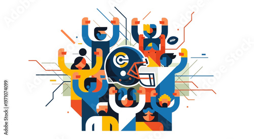 American Football Fans Celebrate Victory with Team Helmet and Abstract Graphics