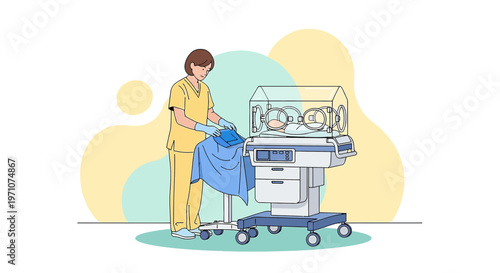 Nurse Caring for Newborn in Incubator, Neonatal Intensive Care Unit