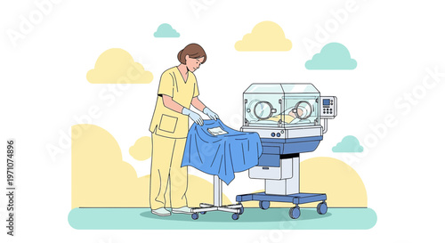 Nurse Caring for Newborn in Incubator, Neonatal Intensive Care Unit