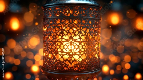 Ornate Lantern Illuminating a Soft Bokeh Background